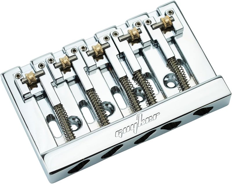guyker Bass Bridge, 5 String Bass Bridge with Solid Roller Saddle Adjustable Replacement Part (GB506, Chrome) - Image 3